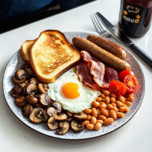 Eine Aufschlüsselung des kompletten englischen Frühstücks